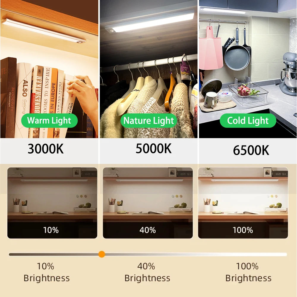 Motion Sensor Cabinet Lights Dimmable LED Night Light Wireless USB Rechargeable Led Tube Light for Wardrobe 3Colors Night Lamp