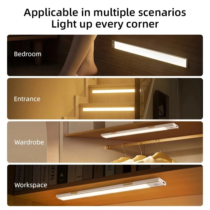 Motion Sensor Cabinet Lights Dimmable LED Night Light Wireless USB Rechargeable Led Tube Light for Wardrobe 3Colors Night Lamp