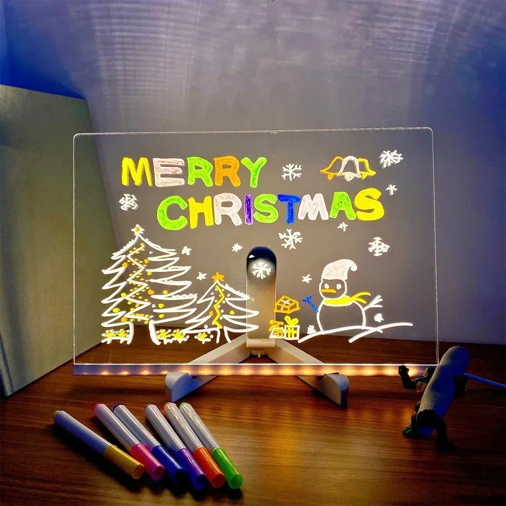 Light Up Dry Erase Board With 7 Colorful Pens Glow Memo Board Erasable Neon Sign Clear Writing Board for Office School Home