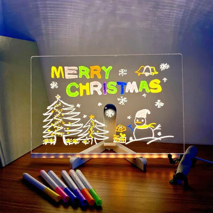 Light Up Dry Erase Board With 7 Colorful Pens Glow Memo Board Erasable Neon Sign Clear Writing Board for Office School Home