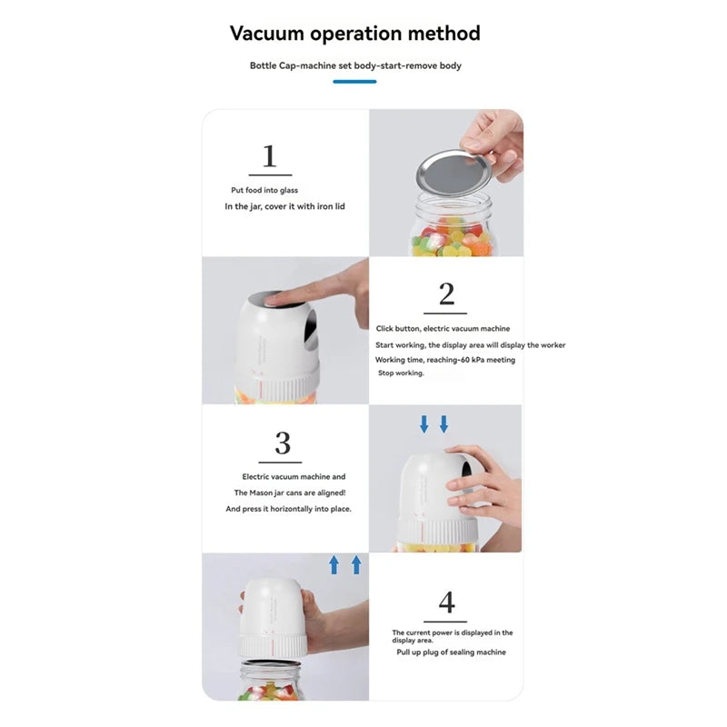 Portable Electric Mason Jar Vacuum Sealer Kit 3 In1 Automatic Vacuum Sealer  For Wide&Regular Mouth Mason Jar Vacuum Bags